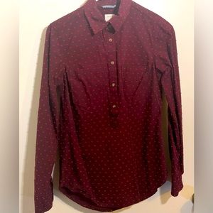 Extra Small Maroon Women Long Sleeve Button Up Blouse